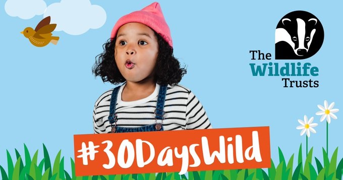 An image of a child with the text "The Wildlife Trusts" and #30dayswild