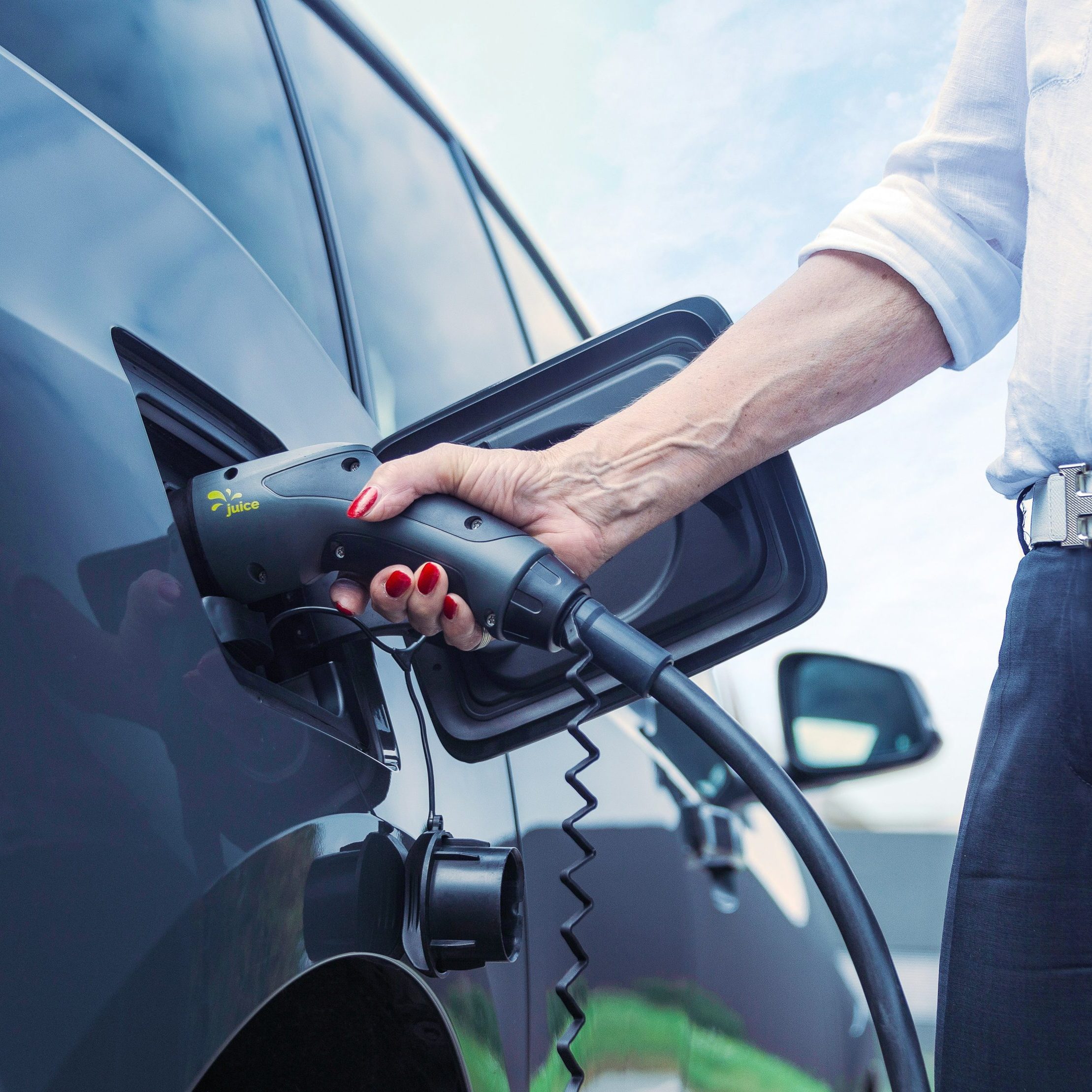 An electric car charging.